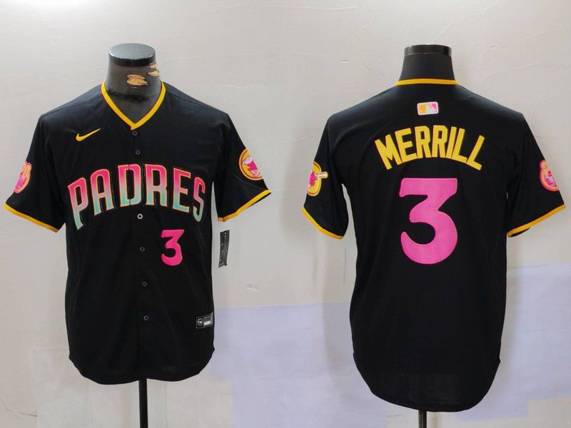 Men San Diego Padres #3 Merrill Black Joint Name 2024 Nike MLB Jersey style 3